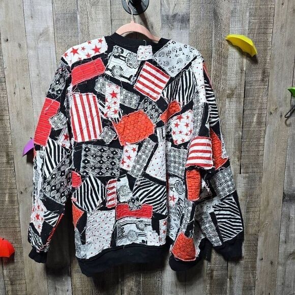 Handmade Patchwork Custom Graphic Contrast Jacket Sweatshirt Cardigan - Picture 2 of 2